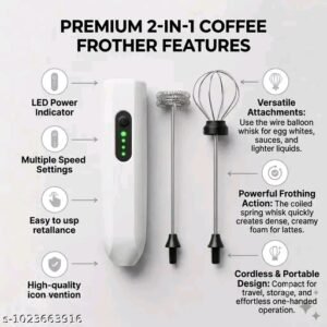 2-in-1 Rechargeable Coffee Frother & Milk Frother – USB Hand Blender