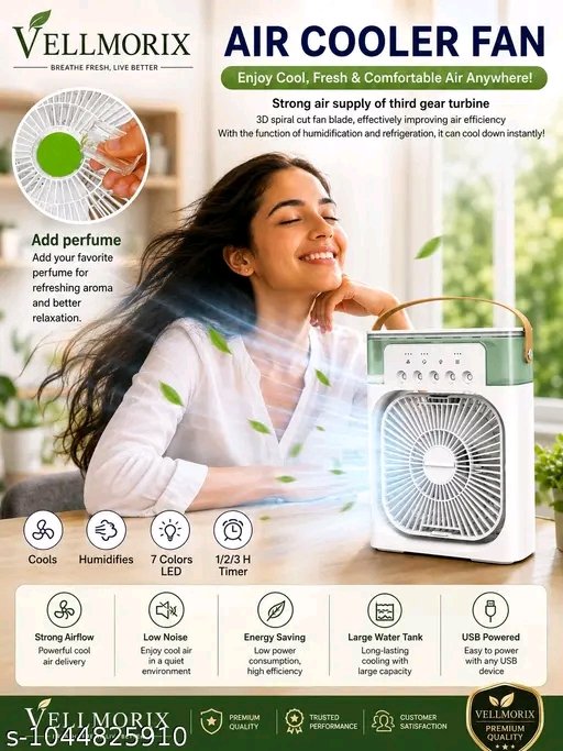 Vellmorix 10 Inch Mini Portable Air Cooler with Water Mist & USB - Image 3