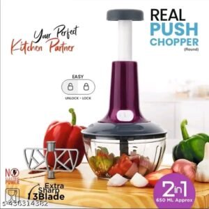 650ml Manual Push Chopper – 3 Blade Vegetable & Fruit Cutter