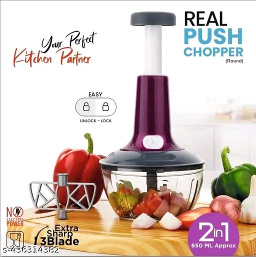 650ml Manual Push Chopper โ 3 Blade Vegetable & Fruit Cutter