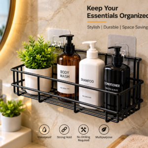 Pack of 2 Self Adhesive Bathroom Storage Rack with Hooks