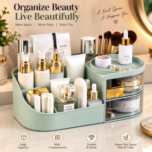 Multi-Compartment Makeup & Skincare Storage Organizer