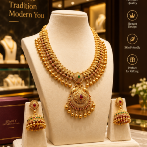 Traditional Gold-Plated Bridal Necklace & Earring Jewellery Set