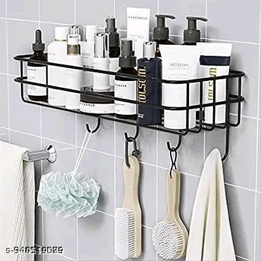 Pack of 2 Self Adhesive Bathroom Storage Rack with Hooks - Image 3